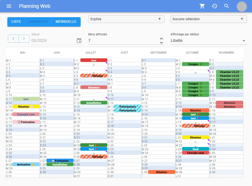 Planning Web - Visualisation du calendrier annuel