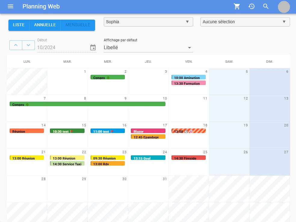 Planning Web - Visualisation du calendrier mensuel