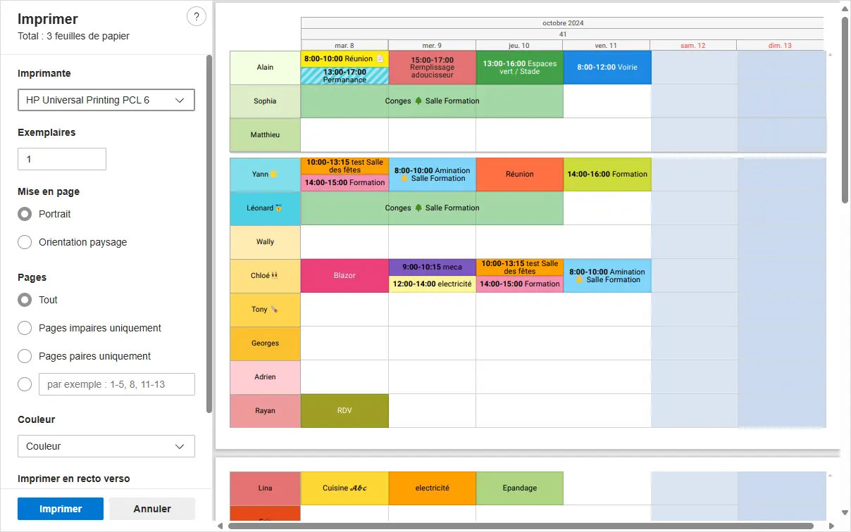 impression du planning général